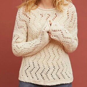 Anthropologie Akemi + Kin Sable Pointelle Sweater Bohemian Knit Size XS Pullover